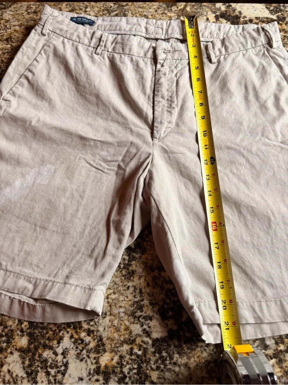 Peter Millar Crown Crafted Somerset men’s shorts in stone beige color, Size 36